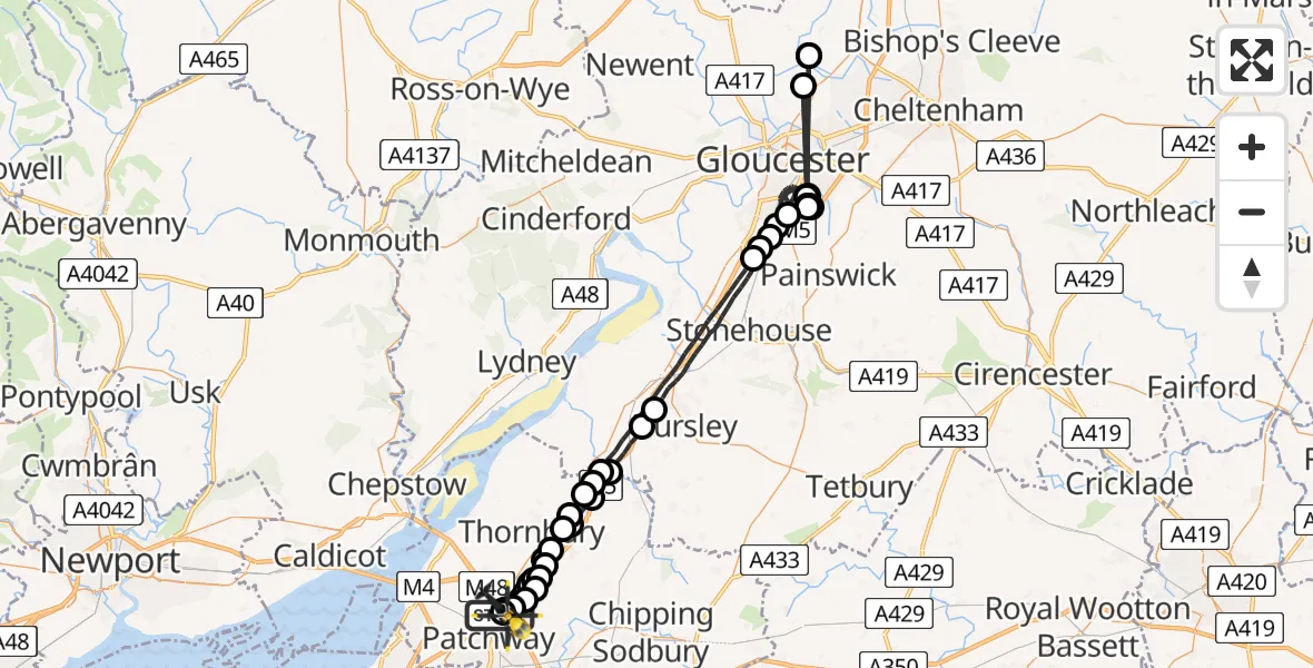 Flight route Police Helicopter Almondsbury Helicopter Base - Almondsbury Helicopter Base, 24 July 2026, 23:23