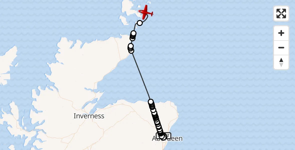 Flight route Air Ambulance Aircraft Aberdeen International Airport - North Sea, 24 July 2026, 23:45