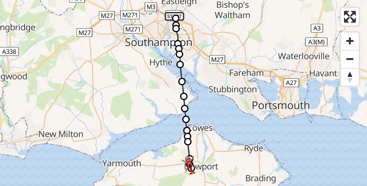 Flight route Air Ambulance Helicopter Southampton Airport - Newport, 25 July 2026, 00:33