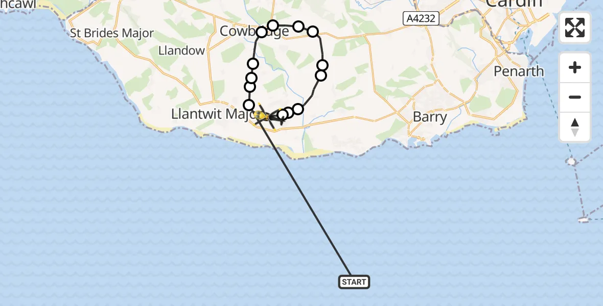 Flight route Police Helicopter Bristol Channel - MOD St Athan, 25 July 2026, 00:44