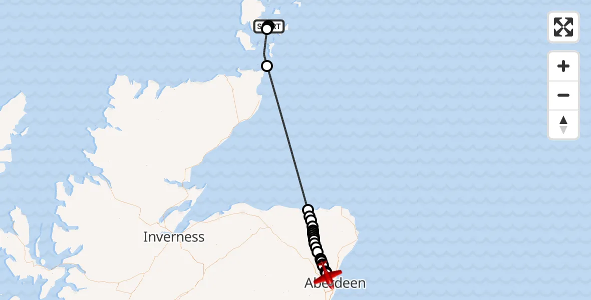 Flight route Air Ambulance Aircraft Fea - Aberdeen International Airport, 25 July 2026, 00:57