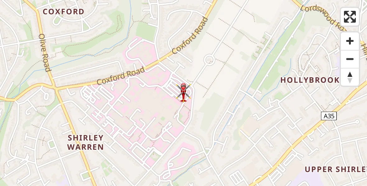 Flight route Air Ambulance Helicopter University Hospital Southampton - University Hospital Southampton, 25 July 2026, 01:28