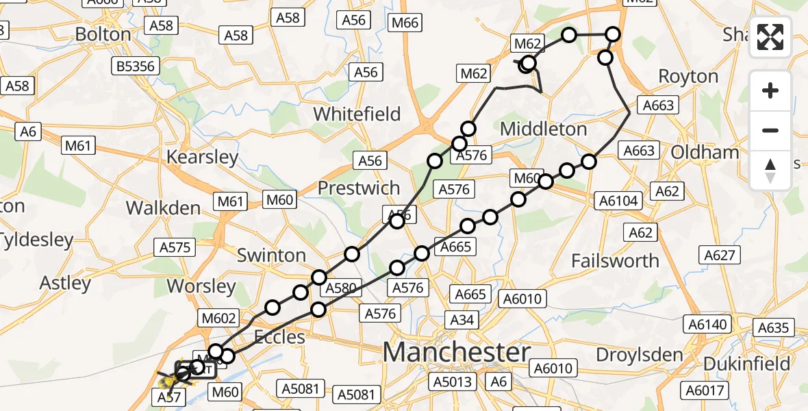 Flight route Police Helicopter Manchester Barton Aerodrome - Manchester Barton Aerodrome, 25 July 2026, 01:48