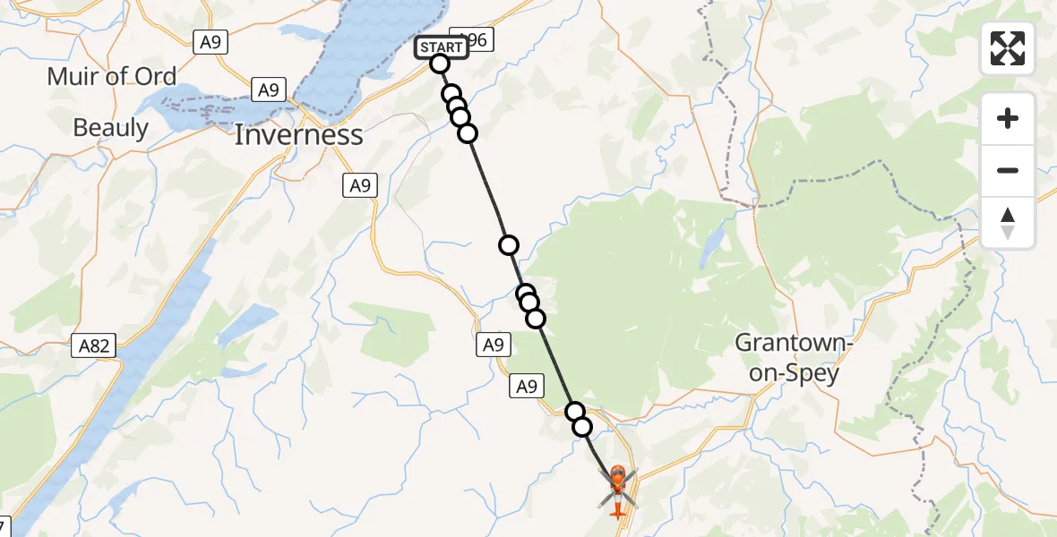 Flight route Coastguard Helicopter Inverness Airport - Highland, 25 July 2026, 03:01