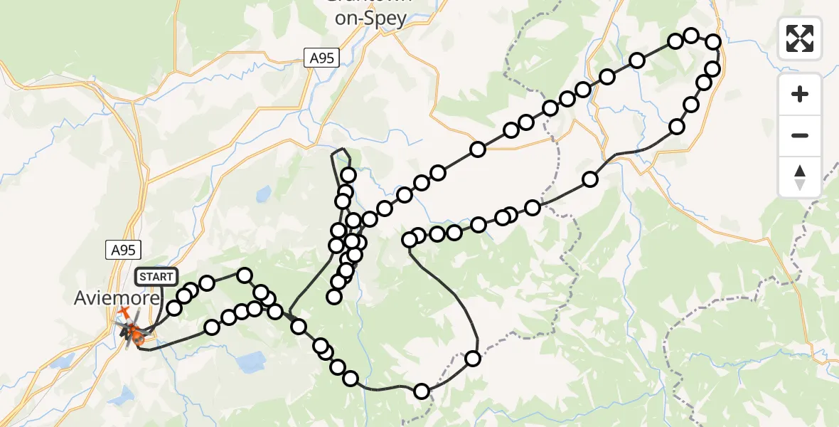 Flight route Coastguard Helicopter Aviemore - Aviemore, 25 July 2026, 03:15
