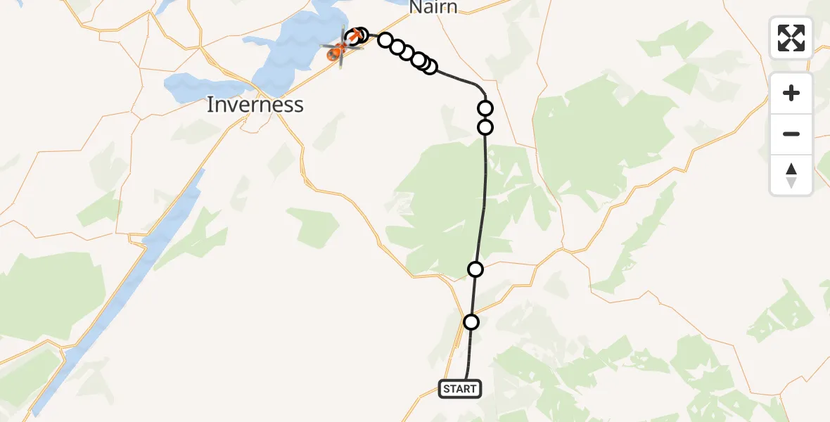Flight route Coastguard Helicopter Aviemore - Inverness Airport, 25 July 2026, 04:40