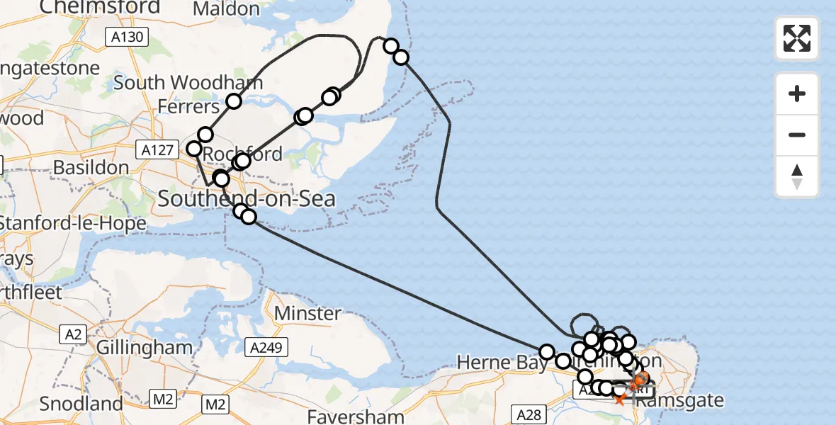 Flight route Coastguard Helicopter Manston Airport - Manston Airport, 25 July 2026, 08:34