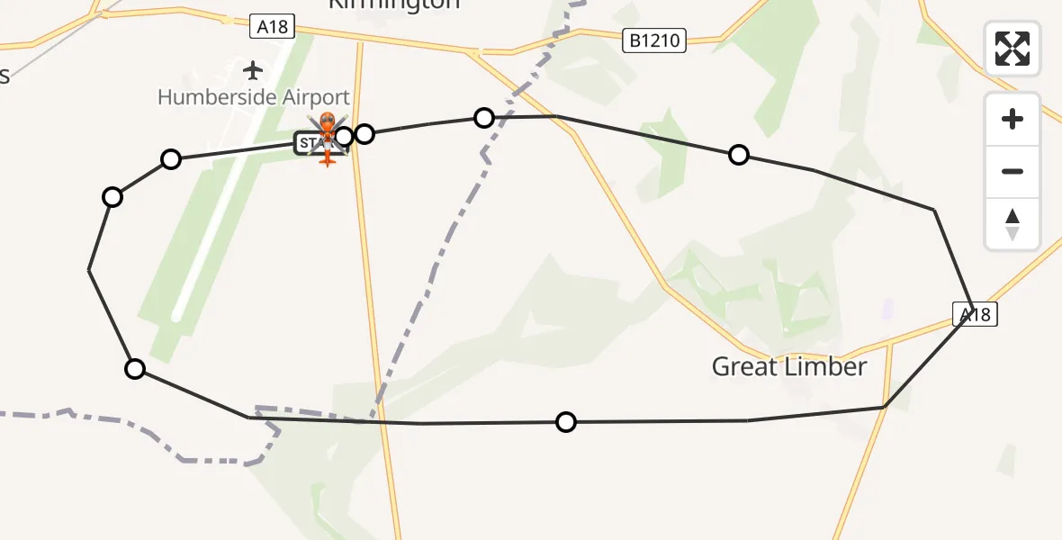 Flight route Coastguard Helicopter Humberside Airport - Humberside Airport, 25 July 2026, 08:42