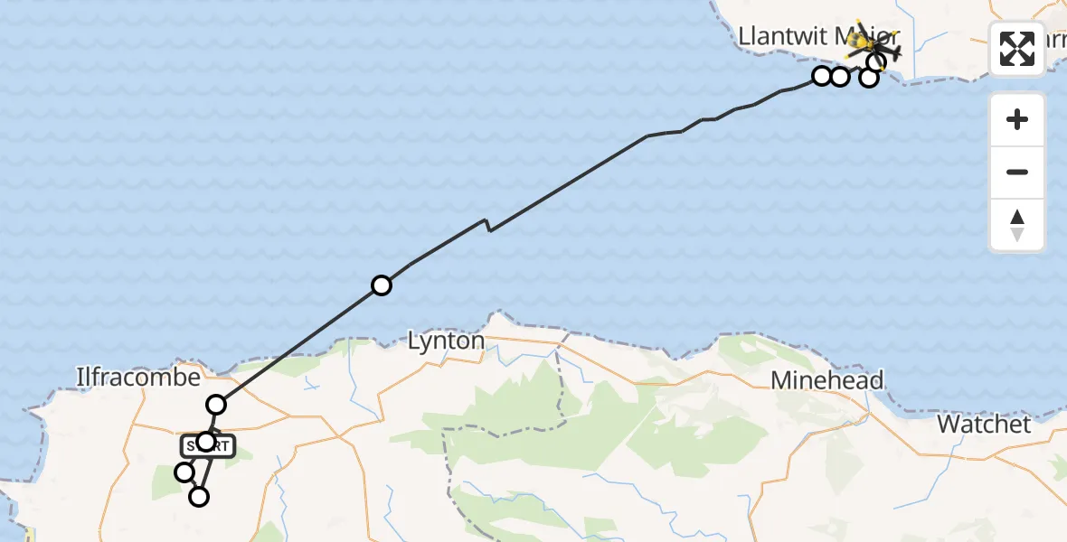 Flight route Police Helicopter North Devon - MOD St Athan, 25 July 2026, 08:47