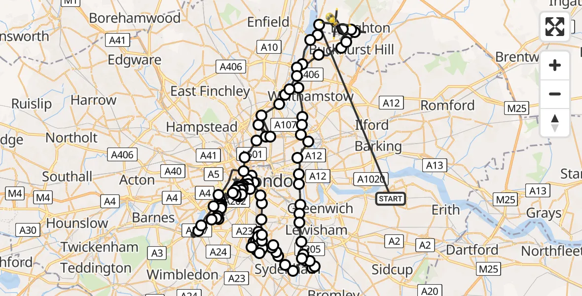 Flight route Police Helicopter Plumstead - Sewardstonebury, 25 July 2026, 10:18