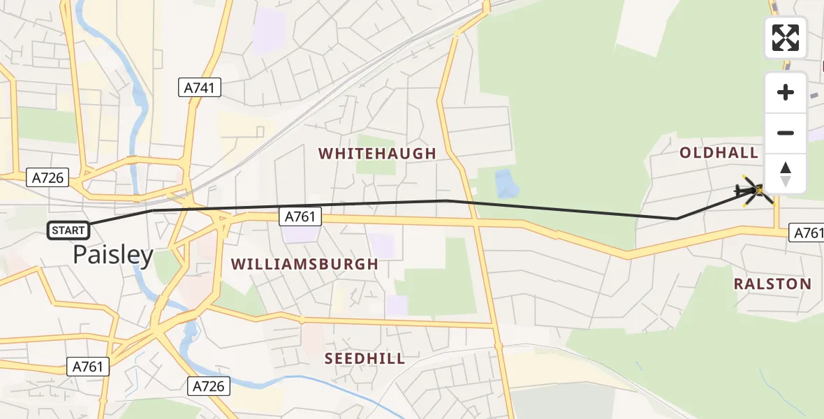 Flight route Police Helicopter Paisley - Paisley, 25 July 2026, 10:22