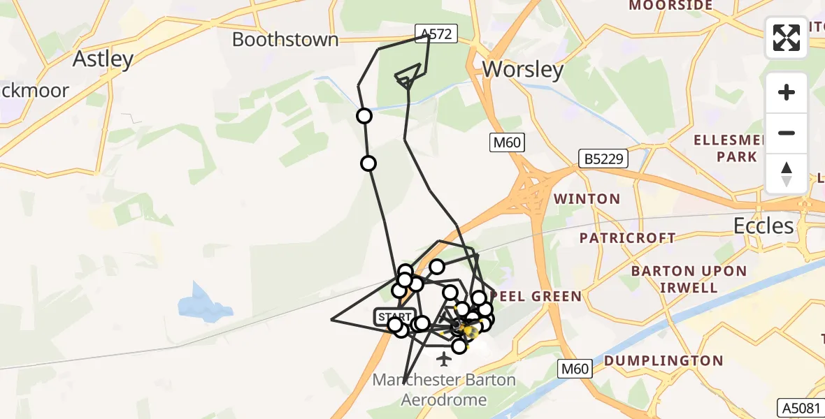Flight route Police Helicopter Manchester Barton Aerodrome - Manchester Barton Aerodrome, 25 July 2026, 10:34