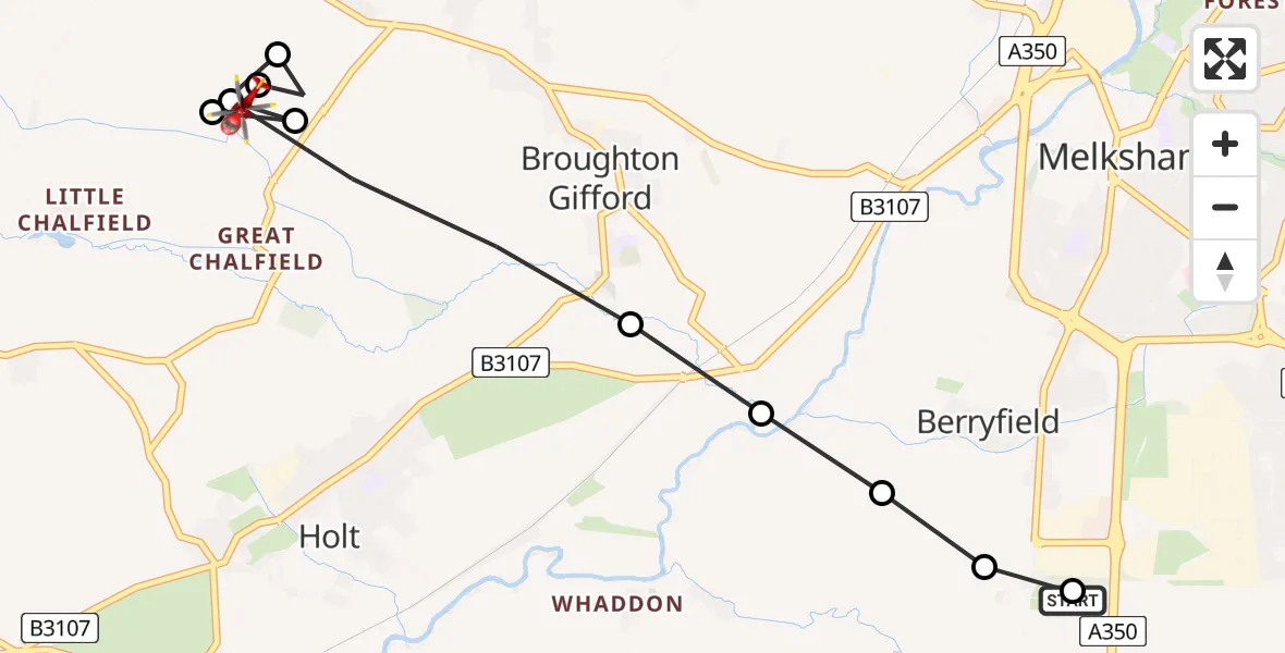 Flight route Air Ambulance Helicopter Wiltshire Air Ambulance - Atworth, 25 July 2026, 10:56