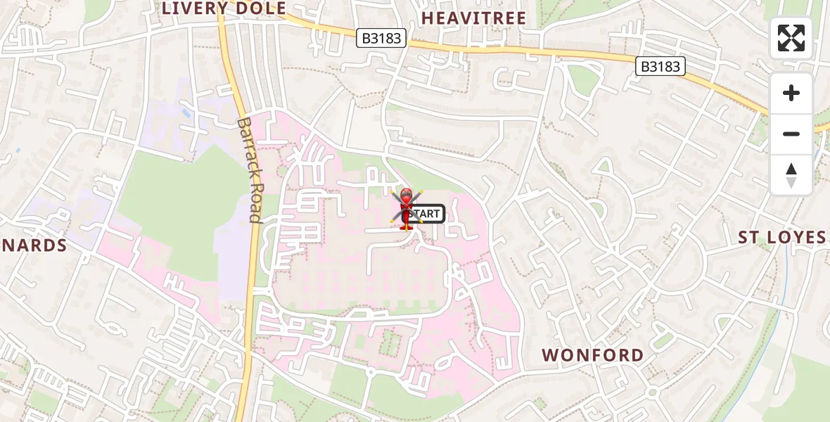 Flight route Air Ambulance Helicopter Royal Devon & Exeter Hospital - Royal Devon & Exeter Hospital, 25 July 2026, 10:59
