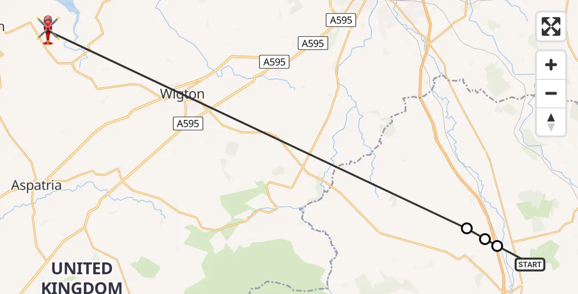Flight route Air Ambulance Helicopter Penrith - Holme Low, 25 July 2026, 11:03