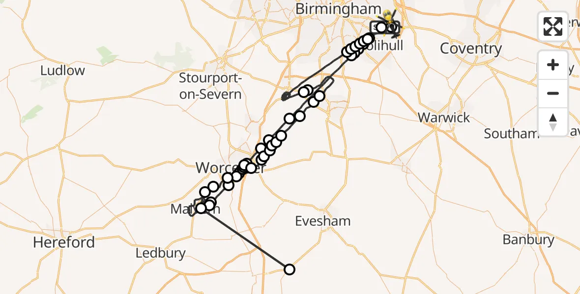 Flight route Police Helicopter Solihull - Birmingham Airport, 25 July 2026, 11:03