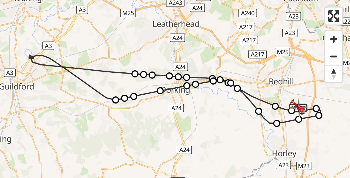 Flight route Air Ambulance Helicopter Redhill Aerodrome - Redhill Aerodrome, 25 July 2026, 11:07