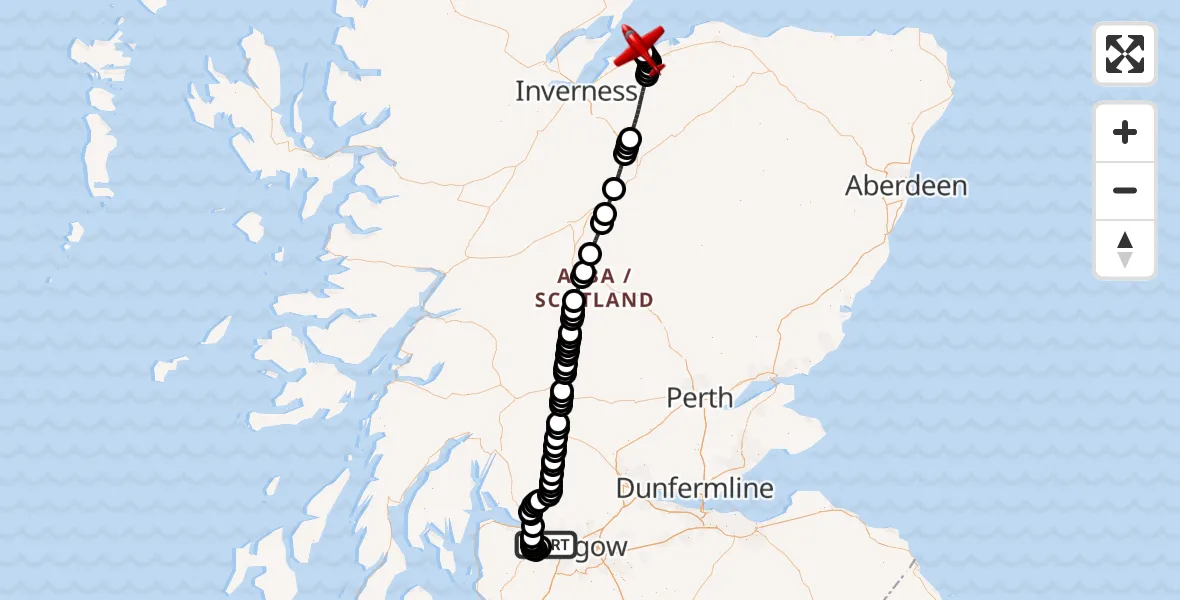 Flight route Air Ambulance Aircraft Glasgow Airport - Nairn, 25 July 2026, 11:08