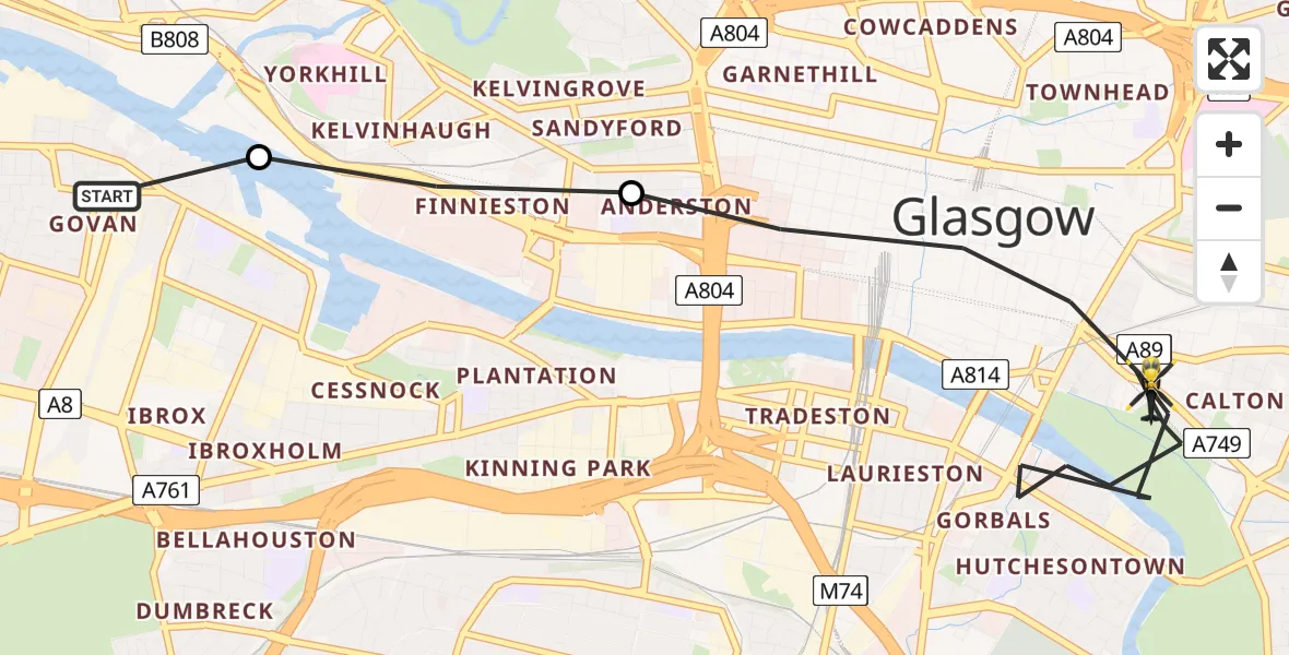 Flight route Police Helicopter Glasgow - Glasgow, 25 July 2026, 11:33