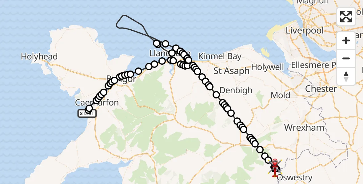 Flight route Air Ambulance Helicopter Caernarfon Airport - Glyntraian, 25 July 2026, 11:35