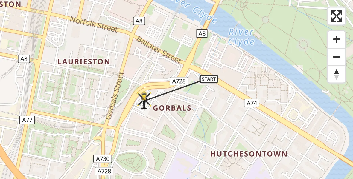 Flight route Police Helicopter Glasgow - Glasgow, 25 July 2026, 11:52