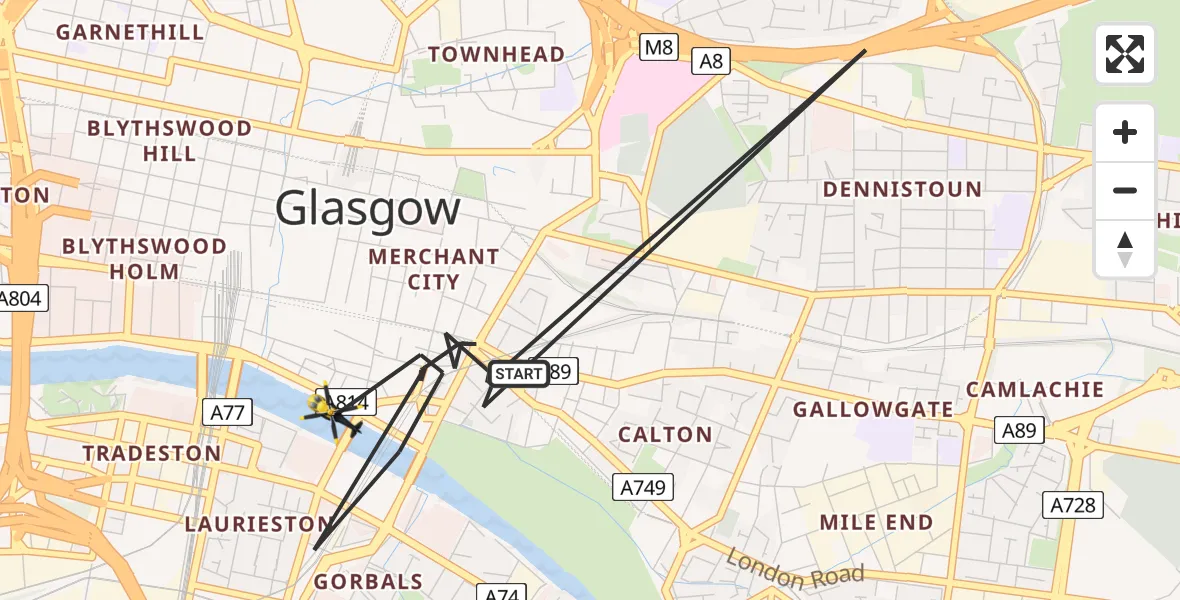 Flight route Police Helicopter Glasgow - Glasgow, 25 July 2026, 12:02