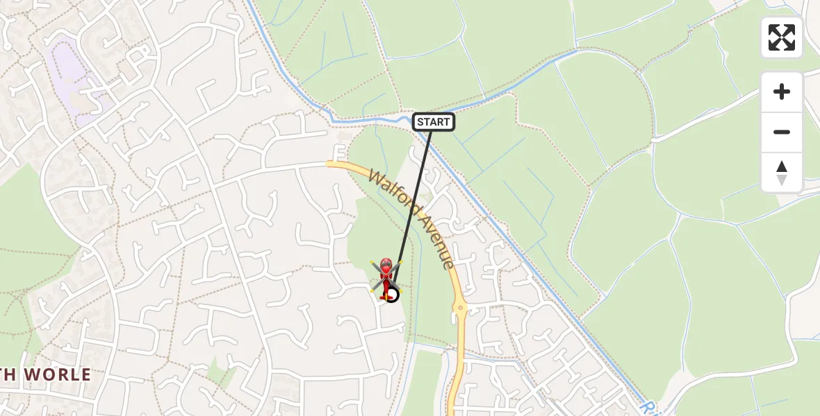 Flight route Air Ambulance Helicopter St. Georges - Bourton, 25 July 2026, 12:05