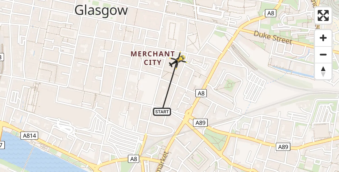 Flight route Police Helicopter Glasgow - Glasgow, 25 July 2026, 12:07