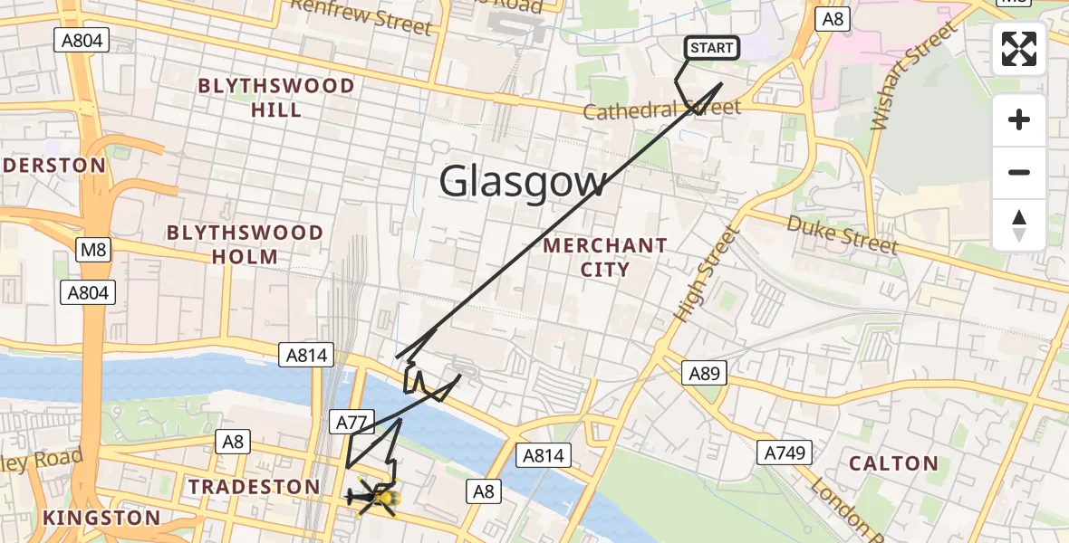 Flight route Police Helicopter Glasgow - Glasgow, 25 July 2026, 12:11