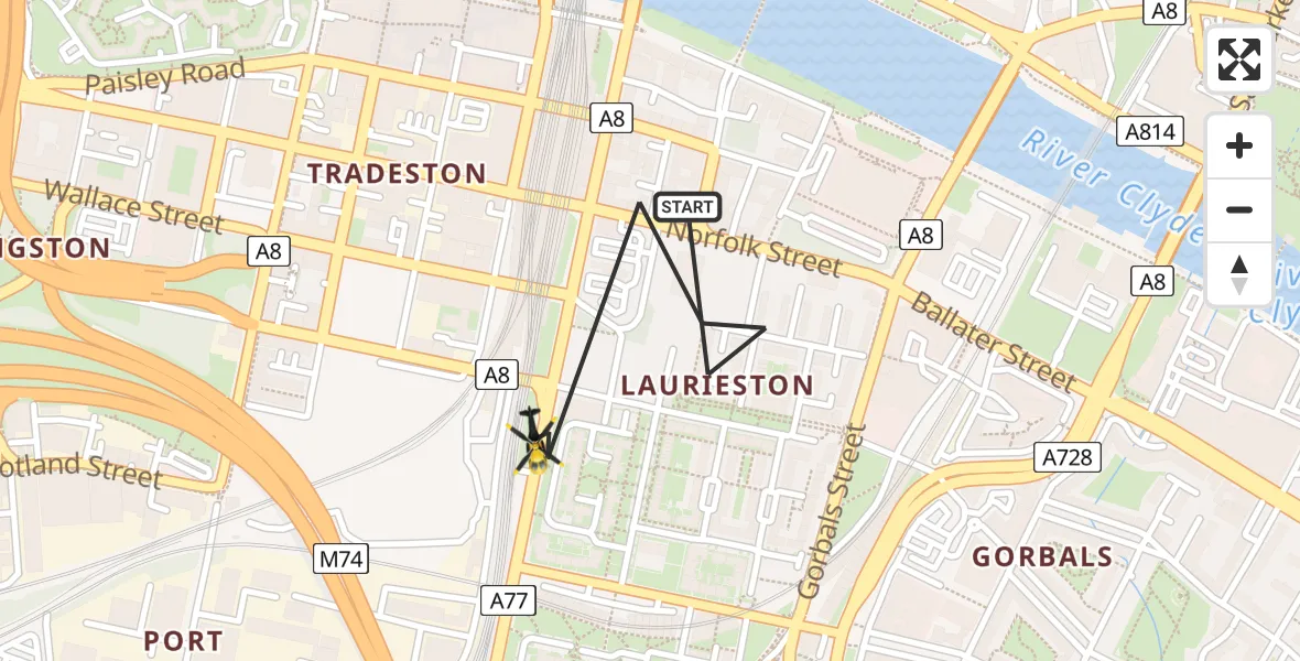 Flight route Police Helicopter Glasgow - Glasgow, 25 July 2026, 12:19