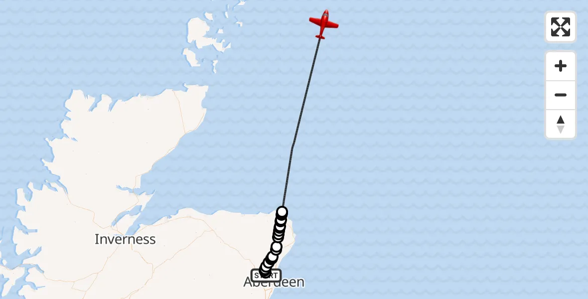 Flight route Air Ambulance Aircraft Aberdeen International Airport - North Sea, 25 July 2026, 12:20
