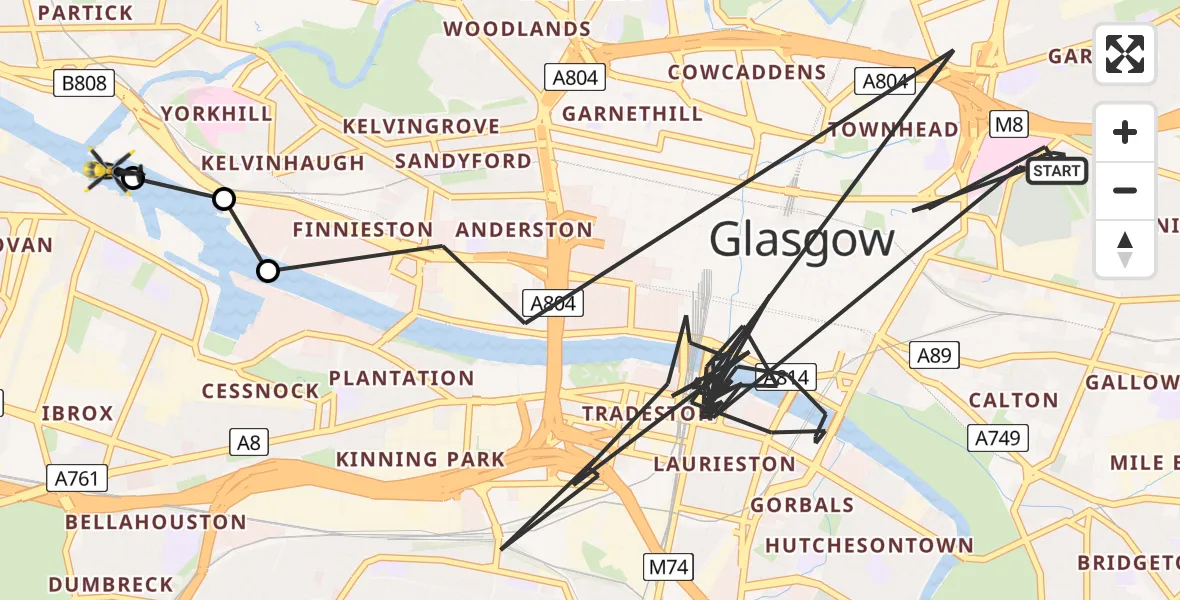 Flight route Police Helicopter Glasgow - Glasgow, 25 July 2026, 12:25