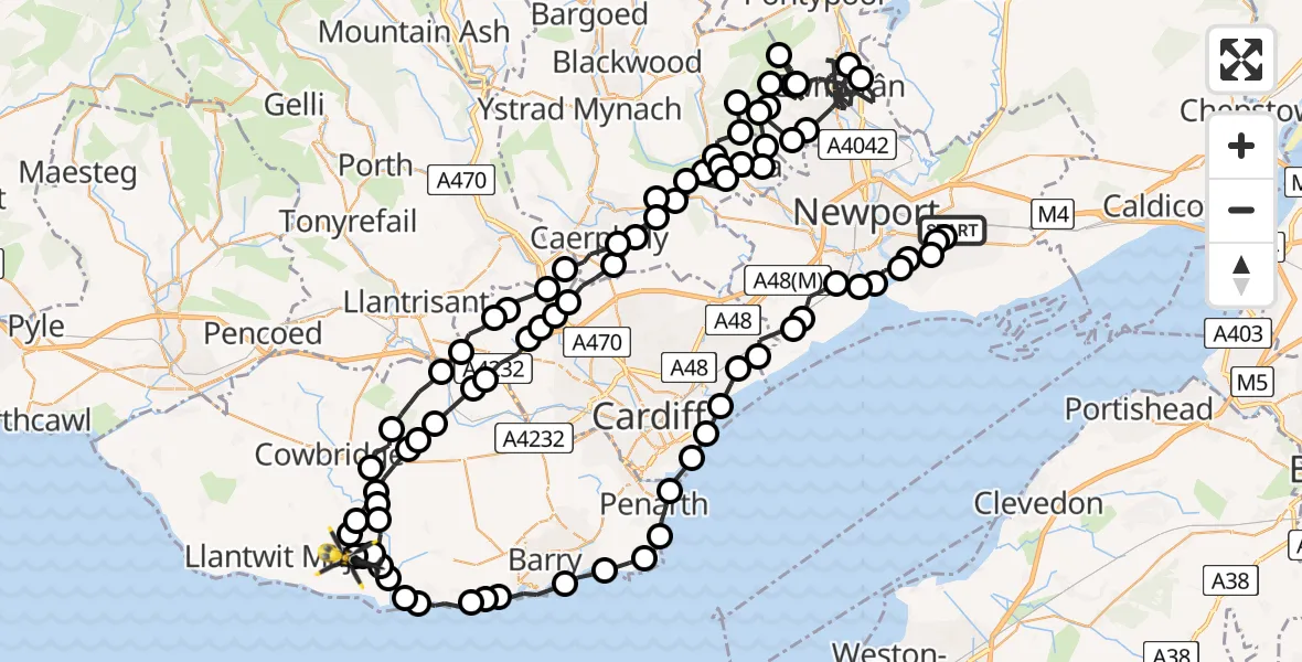Flight route Police Helicopter Llanwern - MOD St Athan, 25 July 2026, 12:44