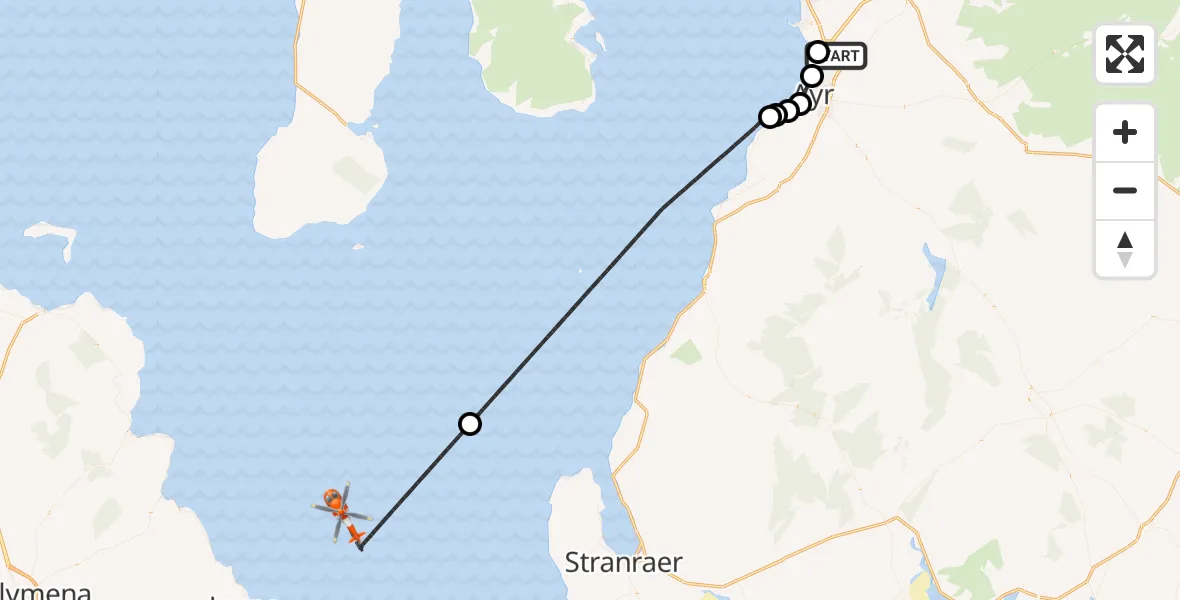 Flight route Coastguard Helicopter Glasgow Prestwick Airport - Irish Sea, 25 July 2026, 12:55