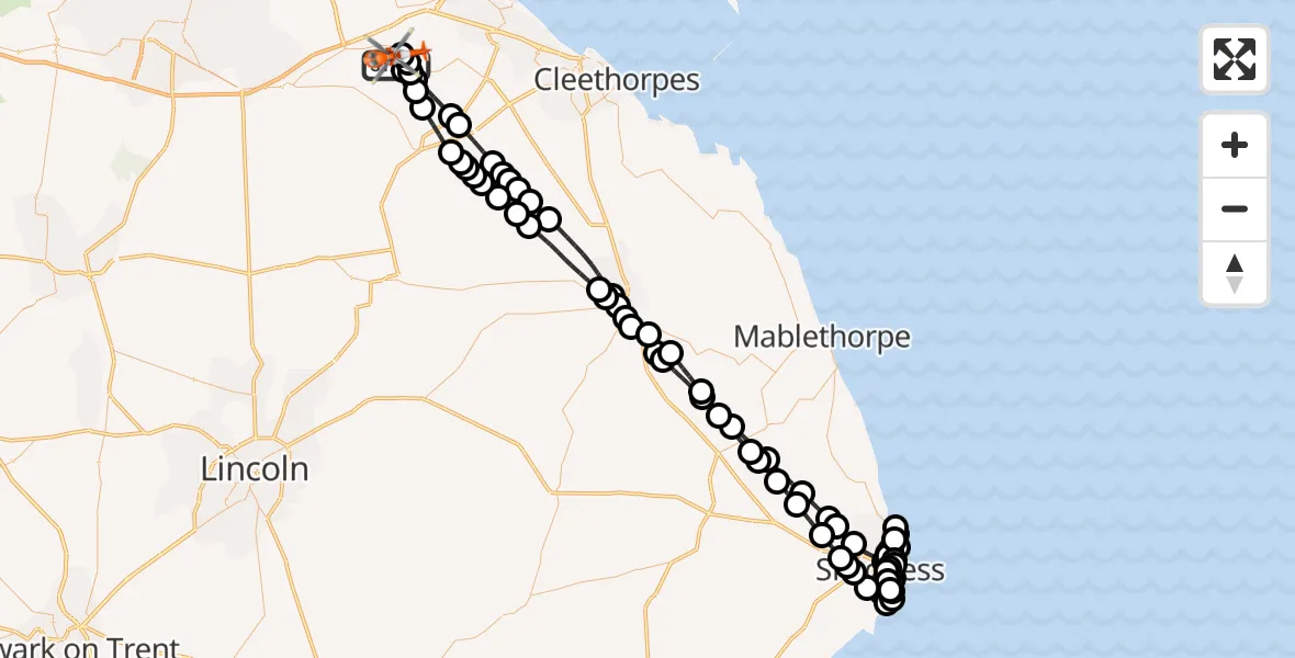 Flight route Coastguard Helicopter Great Limber CP - Humberside Airport, 25 July 2026, 13:02