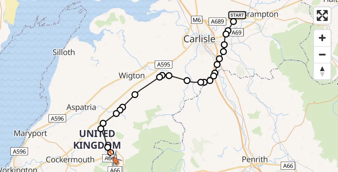 Flight route Coastguard Helicopter Carlisle Lake District Airport - Bassenthwaite, 25 July 2026, 13:29