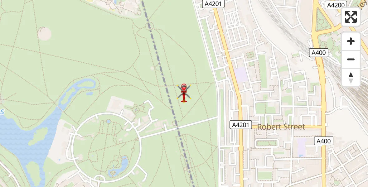 Flight route Air Ambulance Helicopter Chalk Farm - Chalk Farm, 25 July 2026, 13:46