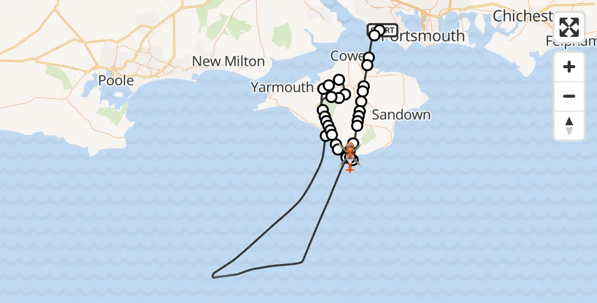 Flight route Coastguard Helicopter Solent Airport - Niton and Whitwell, 25 July 2026, 13:57