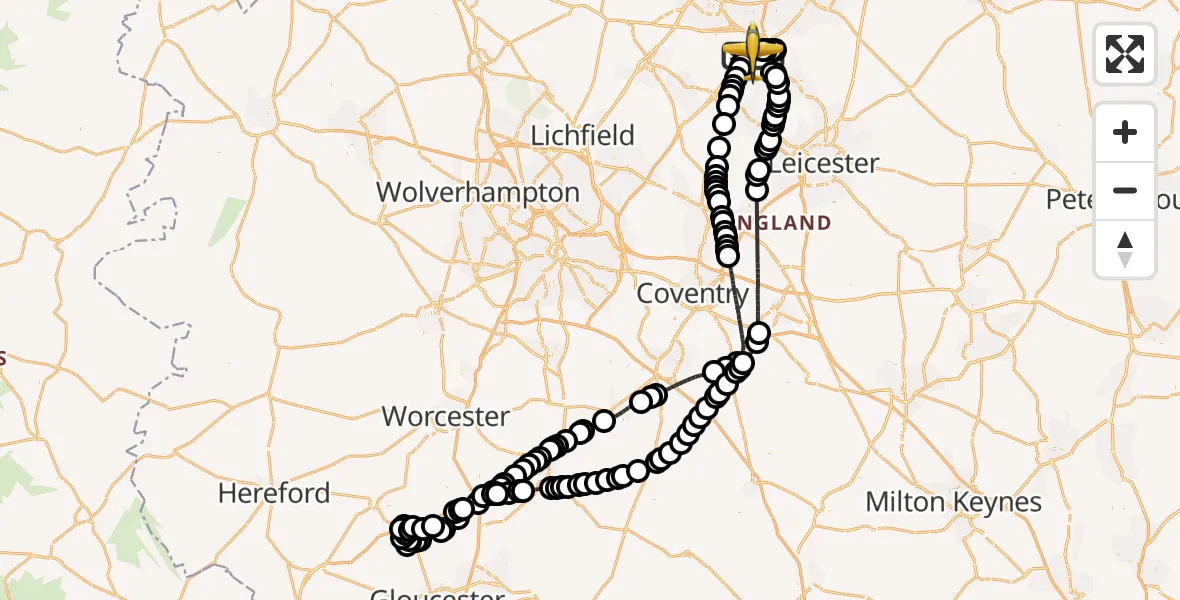 Flight route Police Aircraft East Midlands Airport - East Midlands Airport, 25 July 2026, 14:04