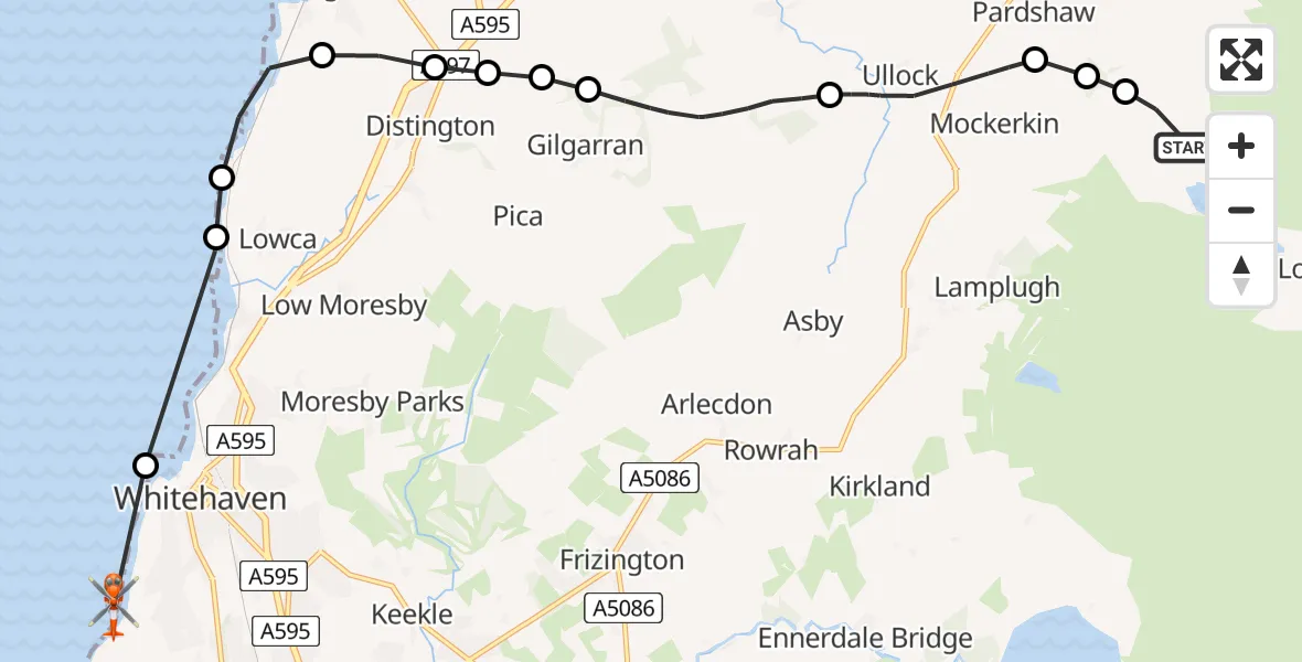 Flight route Coastguard Helicopter Loweswater - Whitehaven, 25 July 2026, 14:07