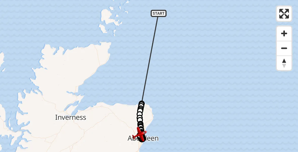 Flight route Air Ambulance Aircraft North Sea - Aberdeen International Airport, 25 July 2026, 14:09