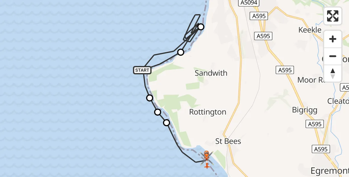 Flight route Coastguard Helicopter St. Bees - Rottington, 25 July 2026, 14:18