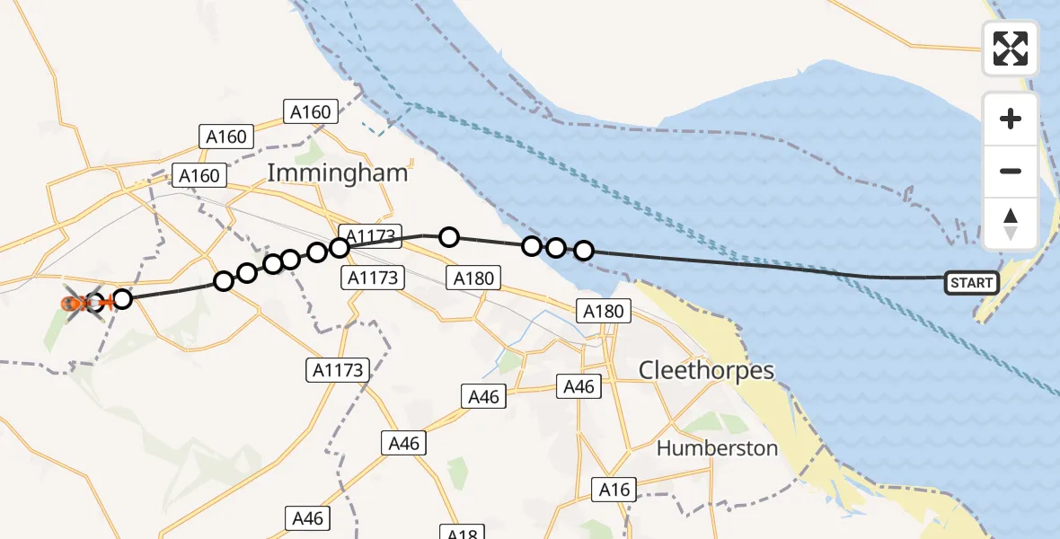 Flight route Coastguard Helicopter North Sea - Humberside Airport, 25 July 2026, 14:32
