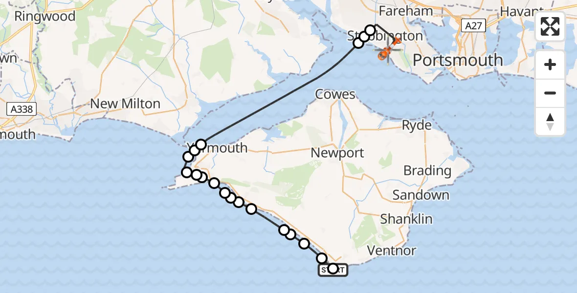 Flight route Coastguard Helicopter Niton - Solent Airport, 25 July 2026, 15:06