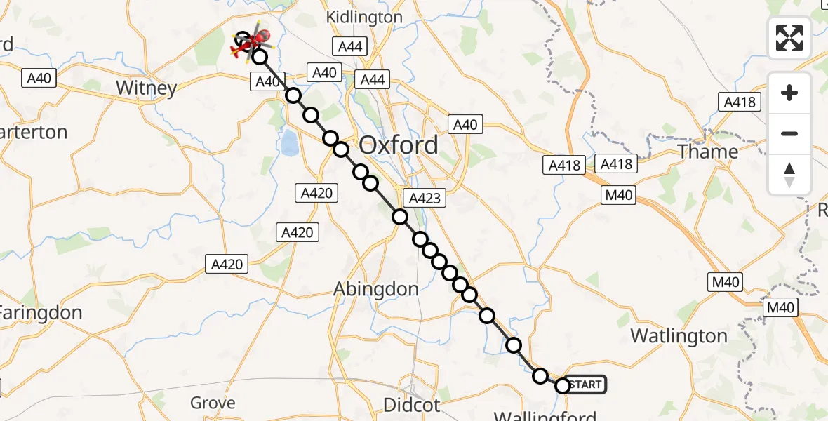 Flight route Air Ambulance Helicopter RAF Benson - Church Hanborough, 25 July 2026, 15:07