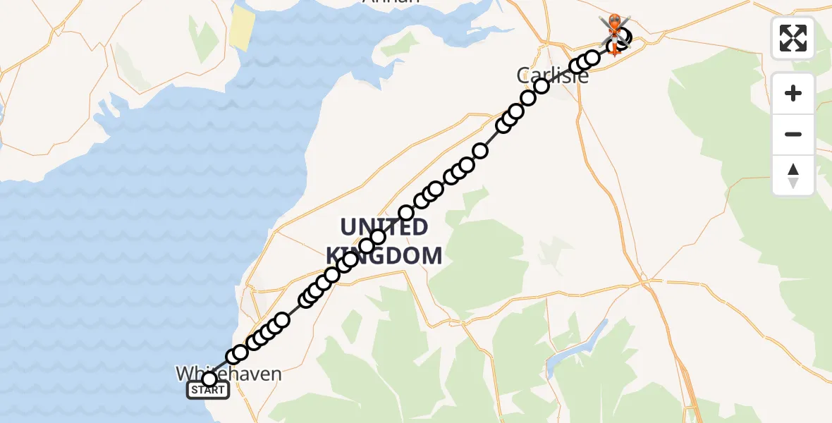 Flight route Coastguard Helicopter St. Bees - Carlisle Lake District Airport, 25 July 2026, 15:08