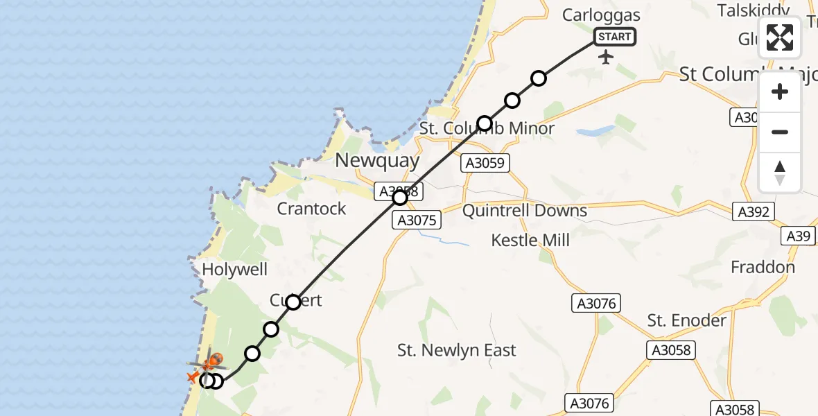 Flight route Coastguard Helicopter Cornwall Airport Newquay - Perranzabuloe, 25 July 2026, 15:13