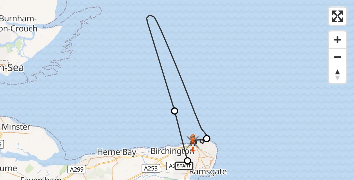 Flight route Coastguard Helicopter Manston Airport - Margate, 25 July 2026, 15:52