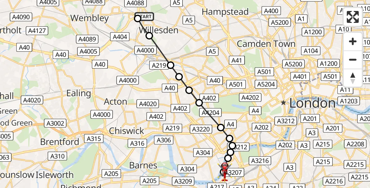 Flight route Air Ambulance Helicopter Dollis Hill - London Heliport, 25 July 2026, 16:31