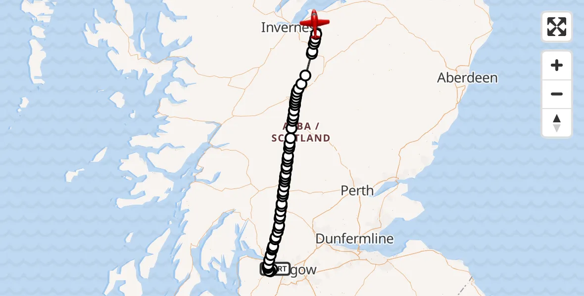 Flight route Air Ambulance Aircraft Glasgow Airport - Highland, 25 July 2026, 16:32